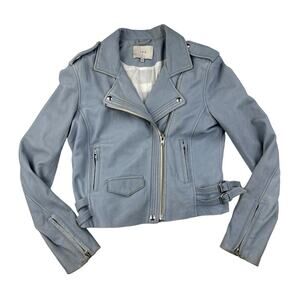 IRO - Ashville Leather Bomber Moto Jacket in Baby Blue
